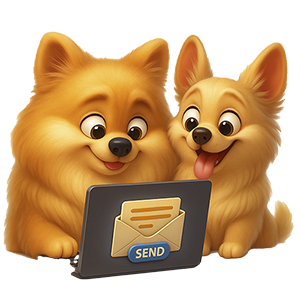 Cachorras mexendo no notebook enviando email